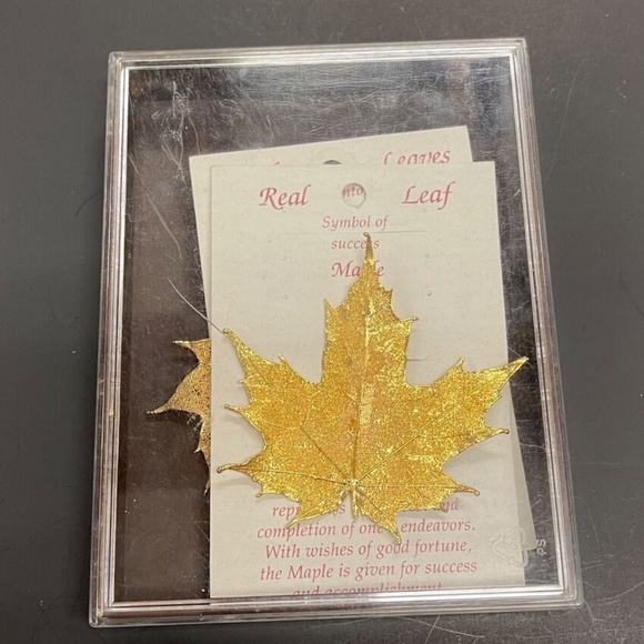 Real Maple Leaves Covered with 18K Gold Hand-crafted Vintage Brooch & Earrings - Picture 7 of 7